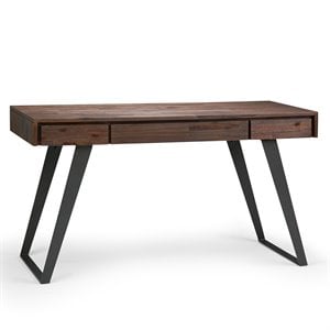 Pemberly Row Solid Acacia Wood Desk in Distressed Charcoal Brown