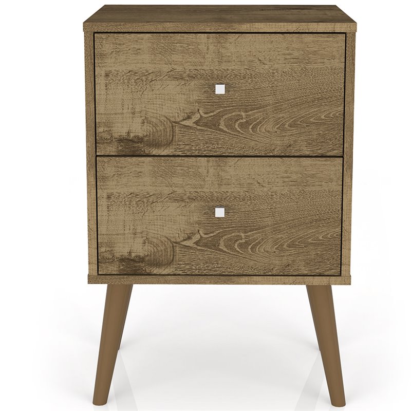Pemberly Row Modern 2-Drawer Wood Nightstand 2.0 in Rustic Brown
