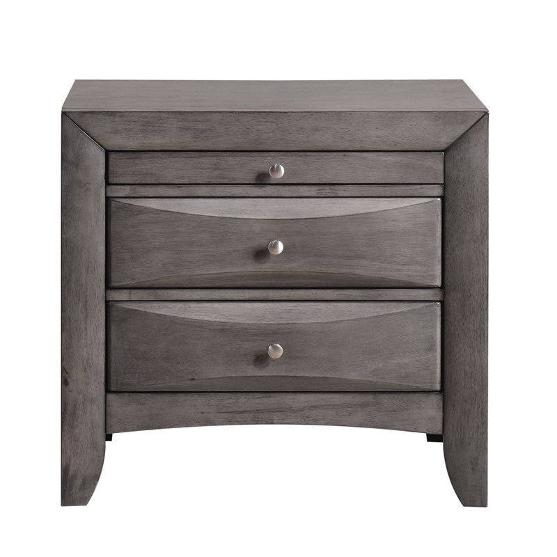 Pemberly Row Contemporary Queen 3 Piece Bedroom Set in Gray Finish