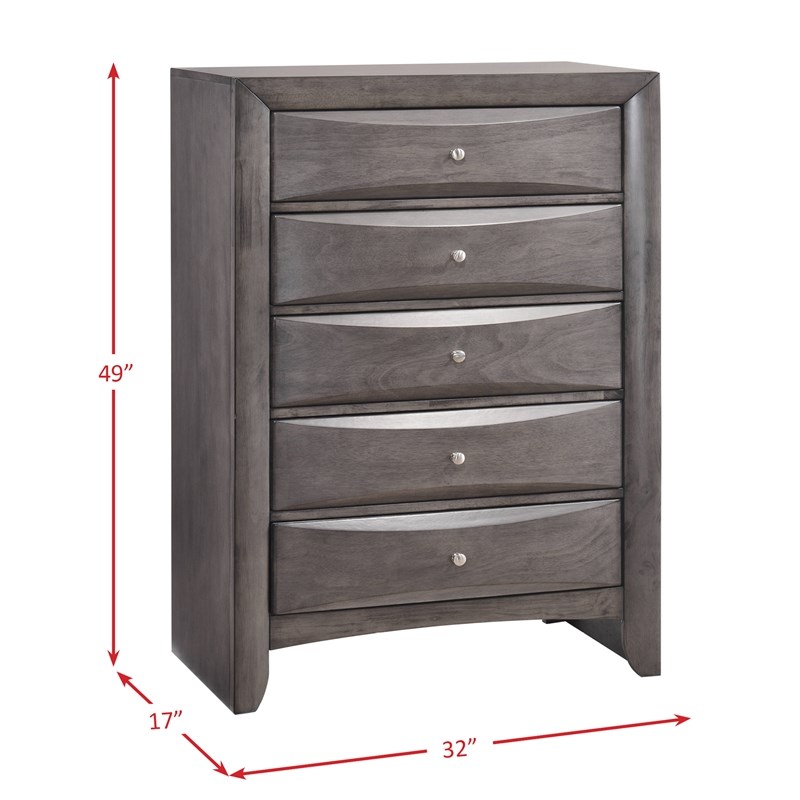 Pemberly Row Contemporary Queen 3 Piece Bedroom Set in Gray Finish