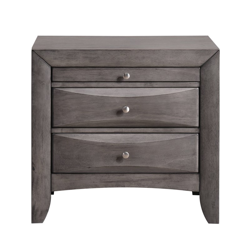 Pemberly Row Contemporary King 3 Piece Bedroom Set in Gray Finish
