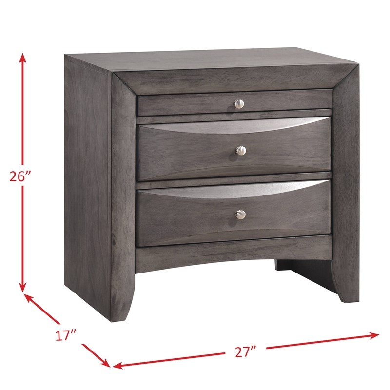 Pemberly Row Contemporary King 3 Piece Bedroom Set in Gray Finish
