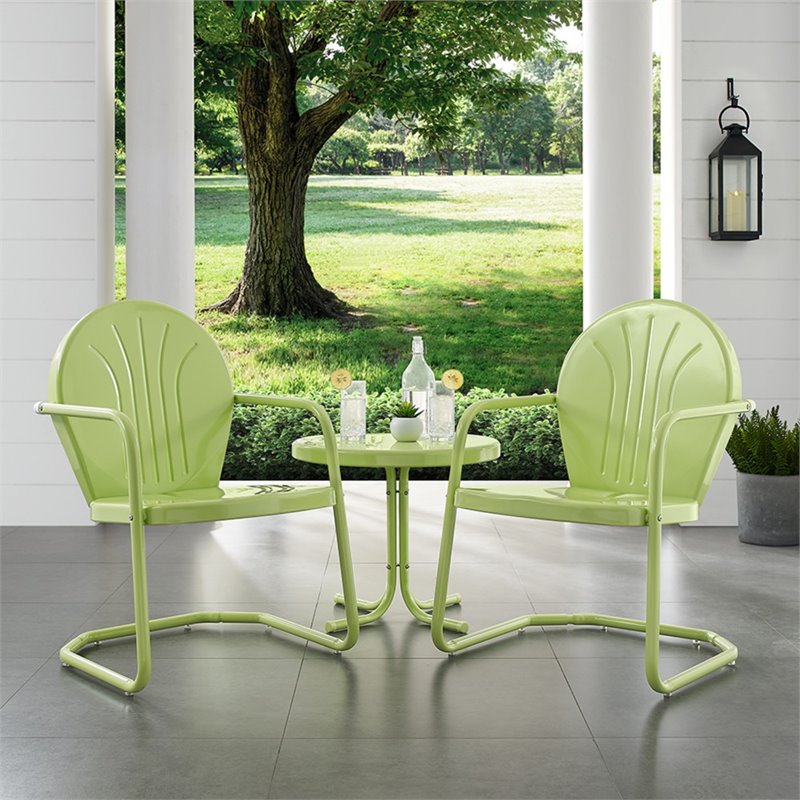 Pemberly Row 3Pc Metal Patio Conversation Set in Key Lime Green