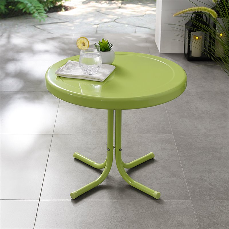 Pemberly Row Contemporary Metal Patio End Table in Key Lime Gloss