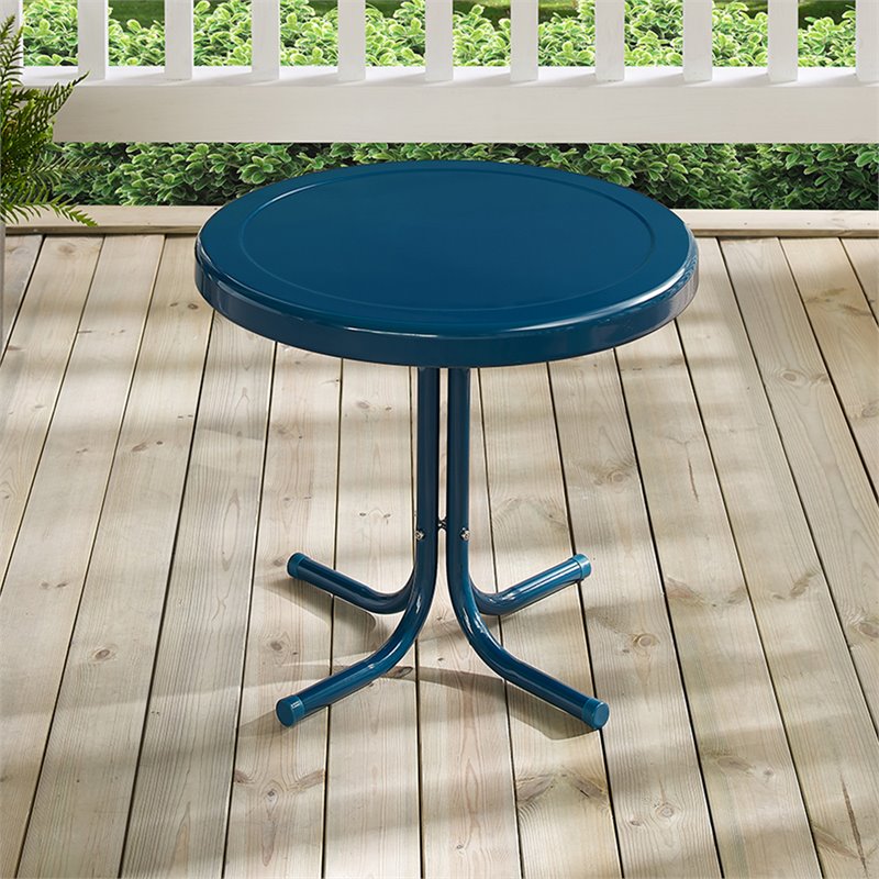 Pemberly Row Modern Metal Steel Patio End Table in Navy Blue
