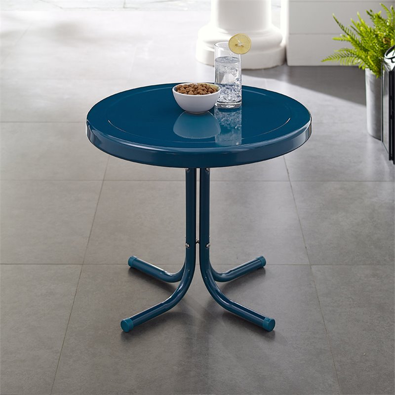 Pemberly Row Modern Metal Steel Patio End Table in Navy Blue