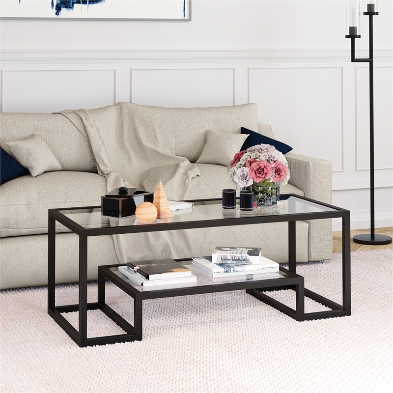 Pemberly Row Hollywood Regency Metal Black and Bronze Coffee Table