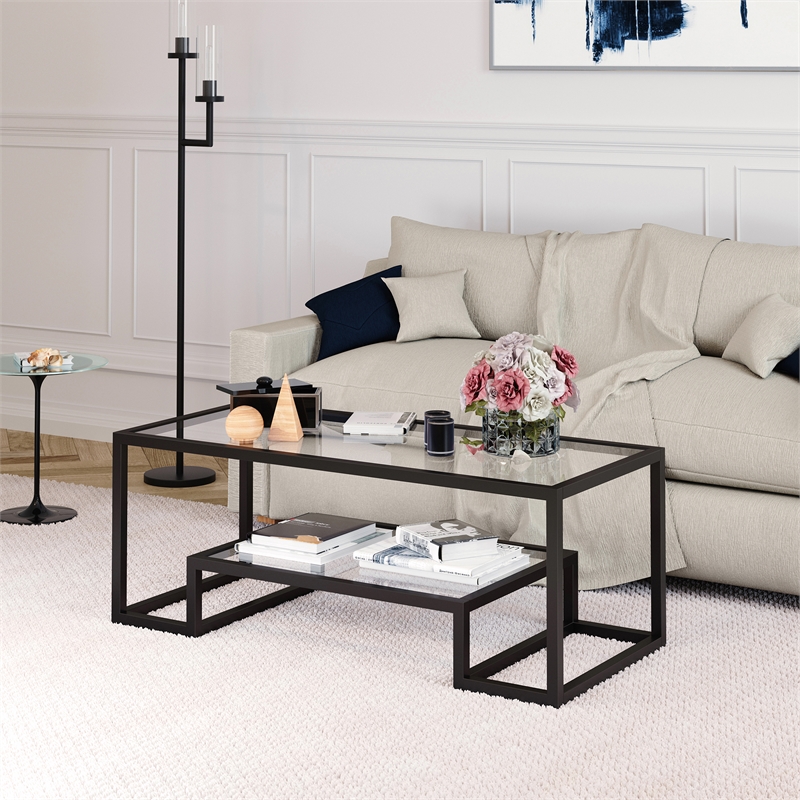 Pemberly Row Hollywood Regency Metal Black and Bronze Coffee Table