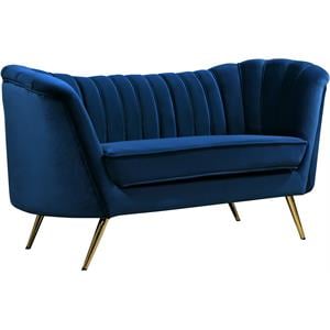 Pemberly Row Contemporary Navy Velvet Loveseat with Sturdy Stainless Steel Legs
