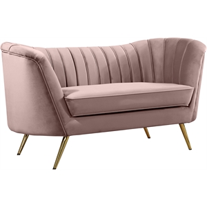 Pemberly Row Contemporary Pink Velvet Loveseat with Sturdy Stainless Steel Legs