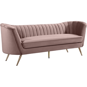 Pemberly Row Contemporary Pink Velvet Sofa with Sturdy Stainless Steel Legs