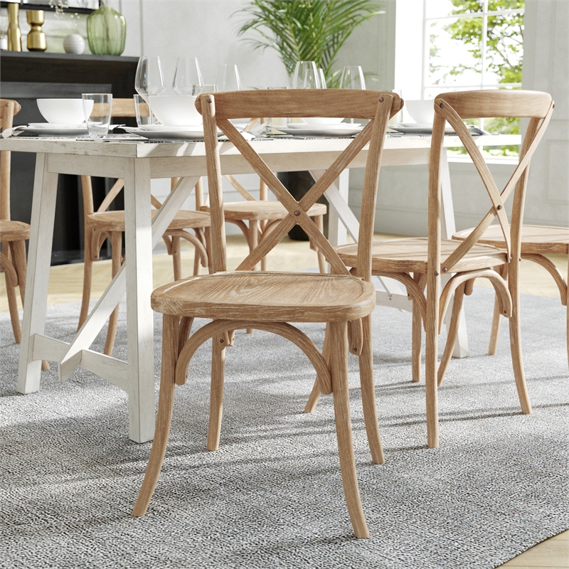 Pemberly Row Contemporary X-Back Chair In Natural White Grain