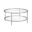 Pemberly Row Two Shelf Round Metal Nickel Coffee Table with Glass Top