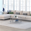 Pemberly Row Two Shelf Round Metal Nickel Coffee Table with Glass Top