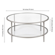 Pemberly Row Two Shelf Round Metal Nickel Coffee Table with Glass Top