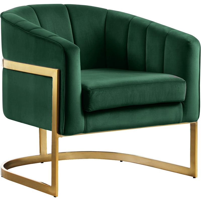 Pemberly Row Green Velvet Accent Chair with Stainless Steel Base