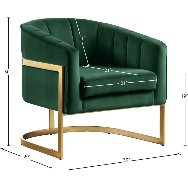 Pemberly Row Green Velvet Accent Chair with Stainless Steel Base