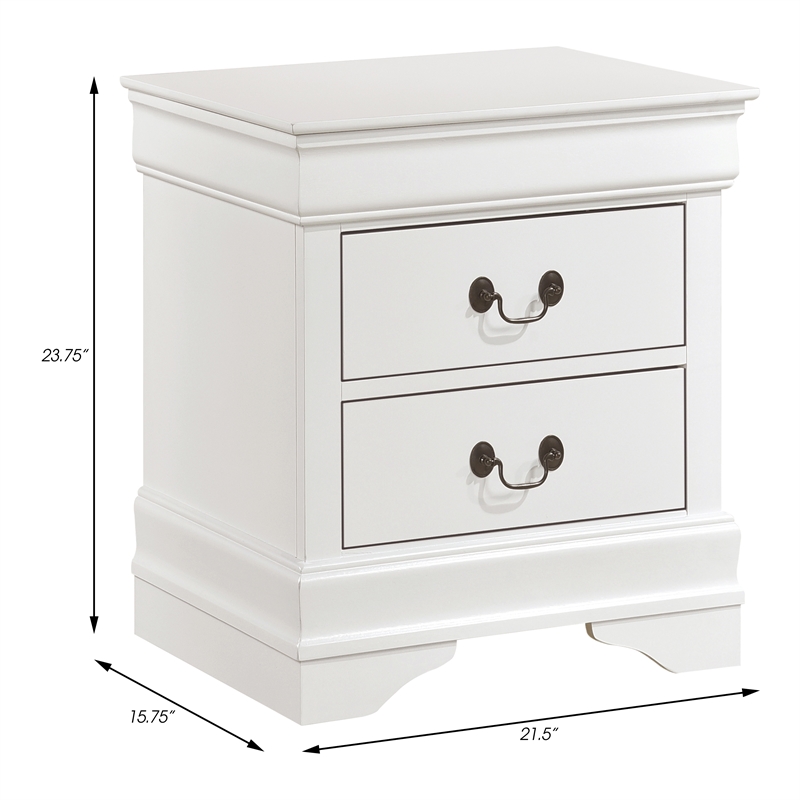 Pemberly Row Traditional 2-Drawer Wood Nightstand in White Finish