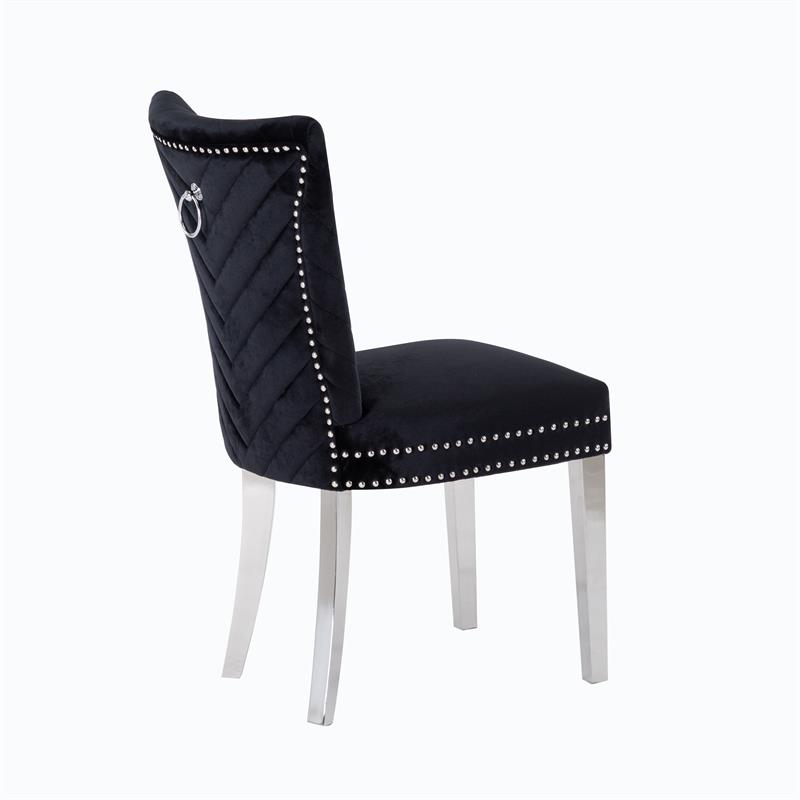 Pemberly Row 2Pc Stainless Steel Legs Chair Finish with Velvet Fabric in Black
