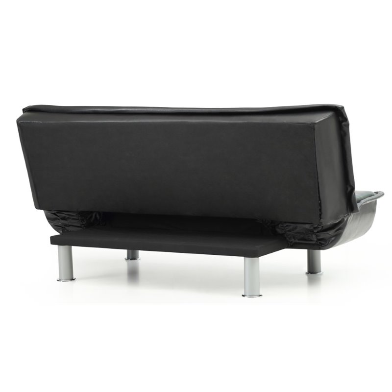 Pemberly Row Contemporary Faux Leather Sleeper Sofa in Black