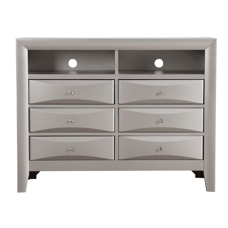 Pemberly Row Wood Veneer 6-Drawer TV Stand in Silver Champagne