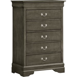 Pemberly Row Contemporary Engineered Wood 5 Drawer Chest in Gray