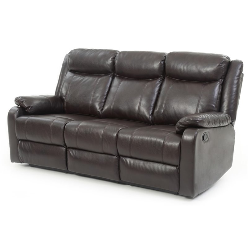 Pemberly Row Faux Leather Double Reclining Sofa in Dark Brown