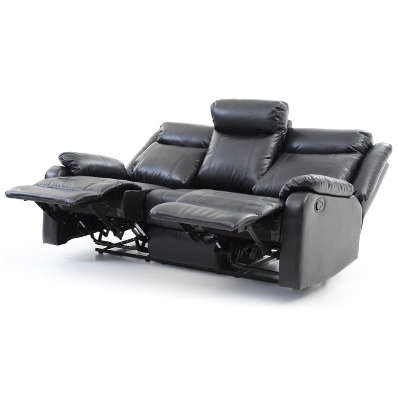 Pemberly Row Modern Faux Leather Double Reclining Sofa in Black