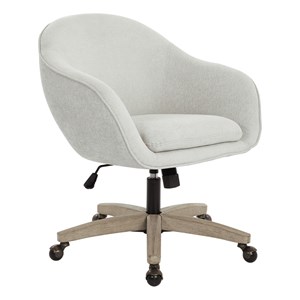 Pemberly Row Office Chair in Dove Fabric with Gray Brush Wood Base KD