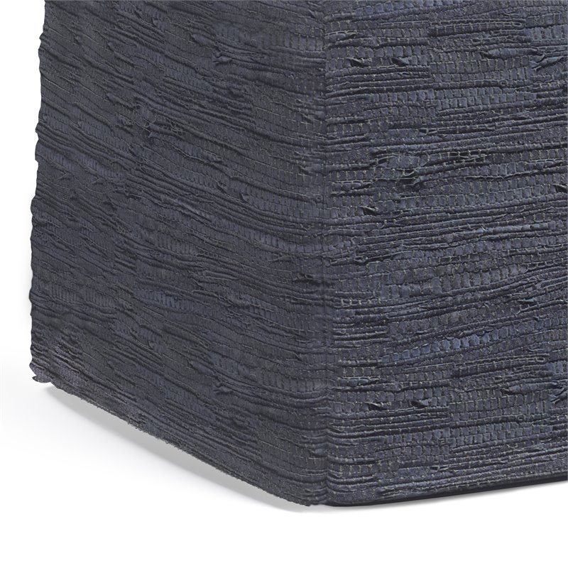 Pemberly Row Boho Square Pouf in Dark Blue Woven Genuine Leather
