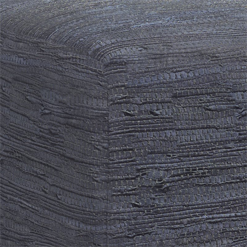 Pemberly Row Boho Square Pouf in Dark Blue Woven Genuine Leather