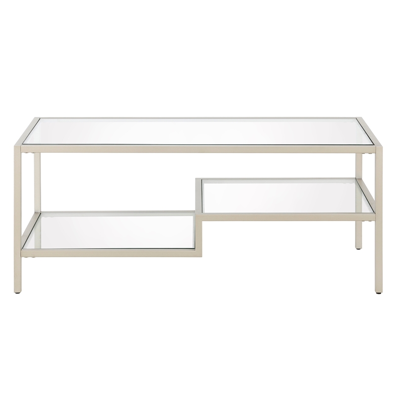 Pemberly Row Contemporary 45 in. Satin Nickel Metal Coffee Table
