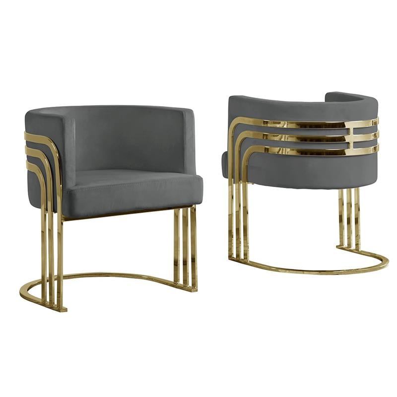 Pemberly Row Dark Gray Velvet Accent Barrel Leisure Chair with Gold Chrome Legs
