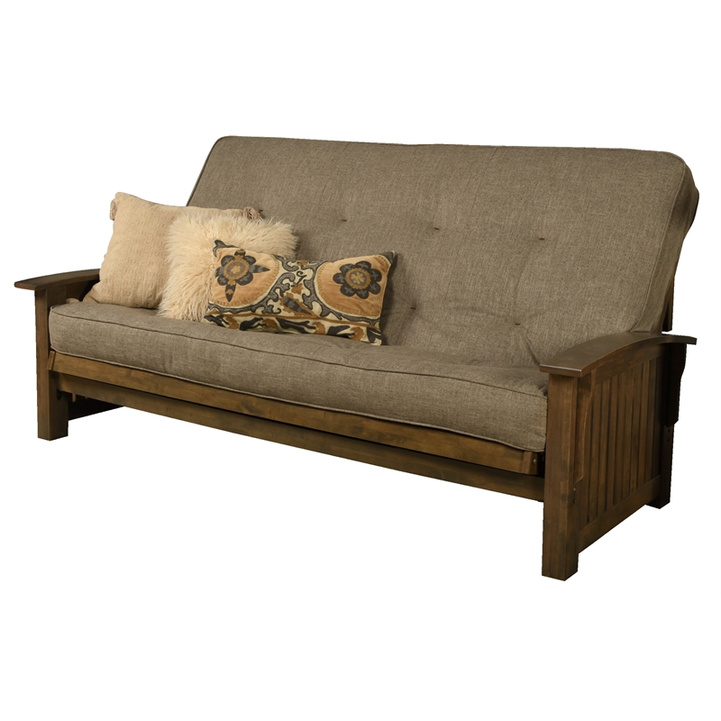 Pemberly Row Queen-size Wood Futon with Linen Stone Mattress