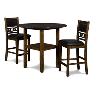 Pemberly Row Solid Wood Counter Drop Leaf Table W / 2 Chairs in Brown
