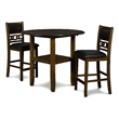 Pemberly Row Solid Wood Counter Drop Leaf Table W / 2 Chairs in Brown