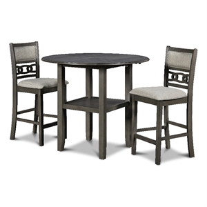 Pemberly Row Solid Wood Counter Drop Leaf Table W / 2 Chairs in Gray