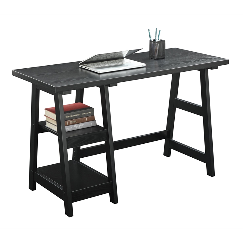 Pemberly Row Contemporary Wood Home Office Trestle Desk in Black
