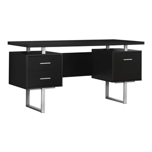 Pemberly Row Computer Desk Home Office Laptop Storage Drawers 60&quotL - Metal Brown