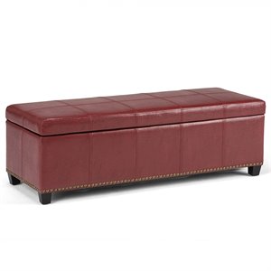 Pemberly Row Modern Faux Leather Storage Bench in Radicchio Red