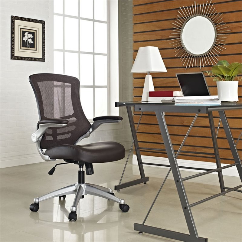 Pemberly Row Modern Style Vinyl Office Chair in Brown Finish