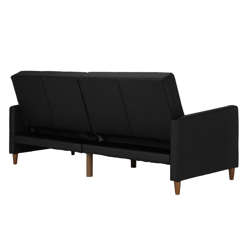 Pemberly Row Coil Faux Leather Convertible Sofa in Black Finish