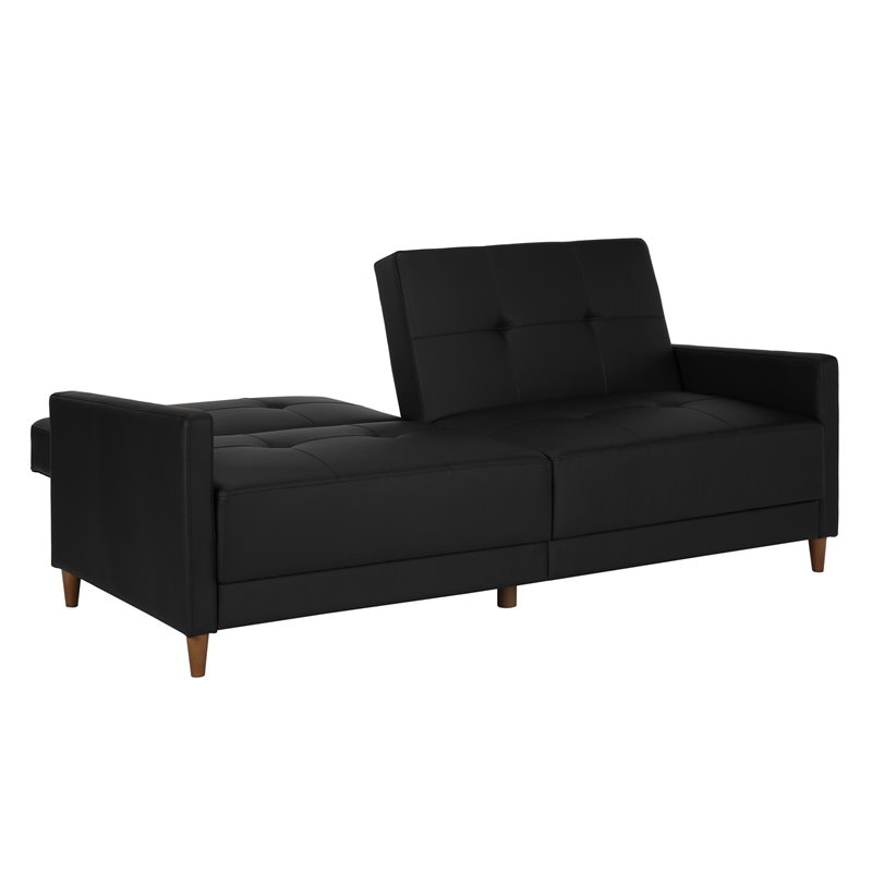 Pemberly Row Coil Faux Leather Convertible Sofa in Black Finish