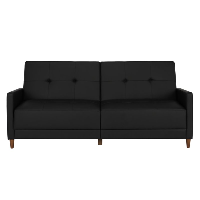 Pemberly Row Coil Faux Leather Convertible Sofa in Black Finish