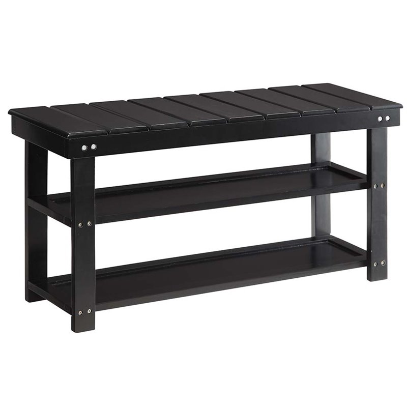 Pemberly Row Utility Mudroom Entryway Bench in Black Wood Finish