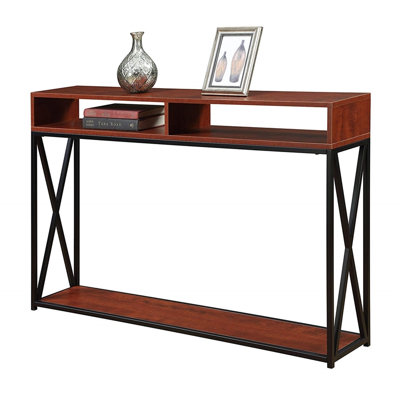 Pemberly Row Deluxe Two-Tier Console Table in Cherry Wood Finish