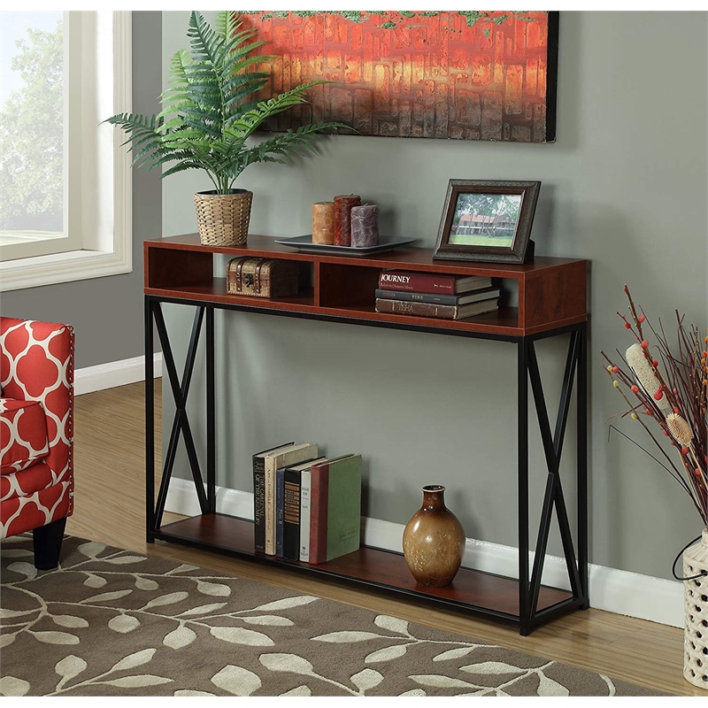 Pemberly Row Deluxe Two-Tier Console Table in Cherry Wood Finish