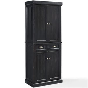 Pemberly Row Modern 4 Door Wood Coastal Pantry in Distressed Black