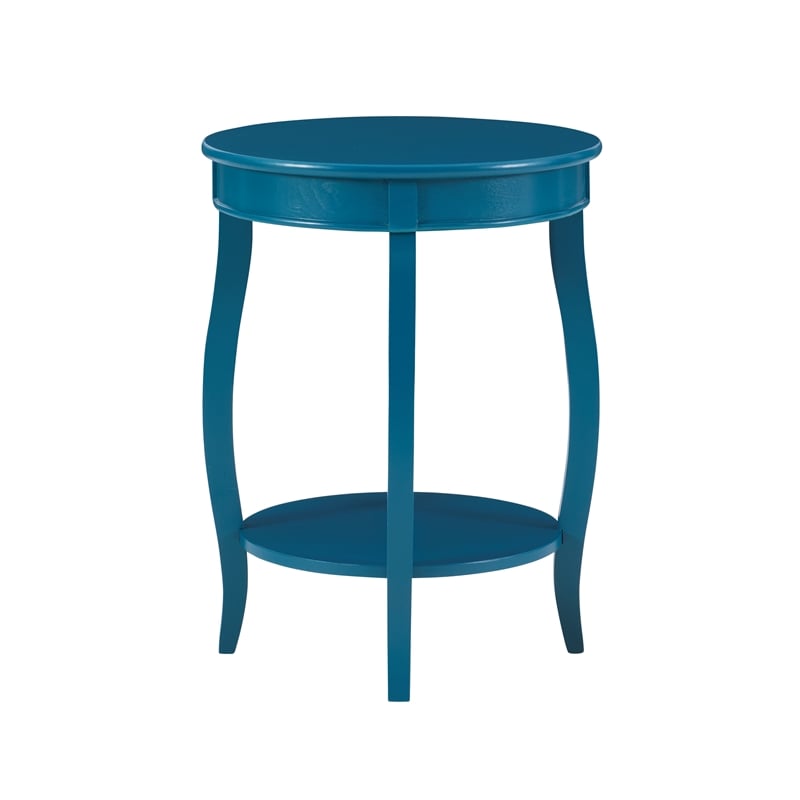 Pemberly Row Modern Round Wood End Table with Shelf in Teal Blue