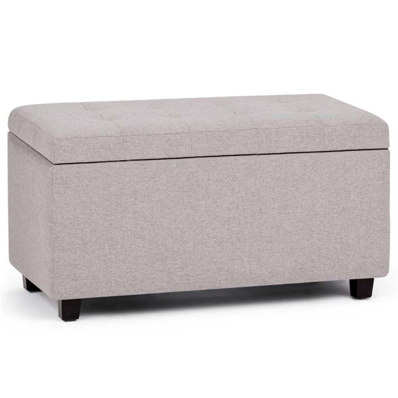 Pemberly Row 34 in. W Rectangle Storage Ottoman in Cloud Gray Linen Look Fabric